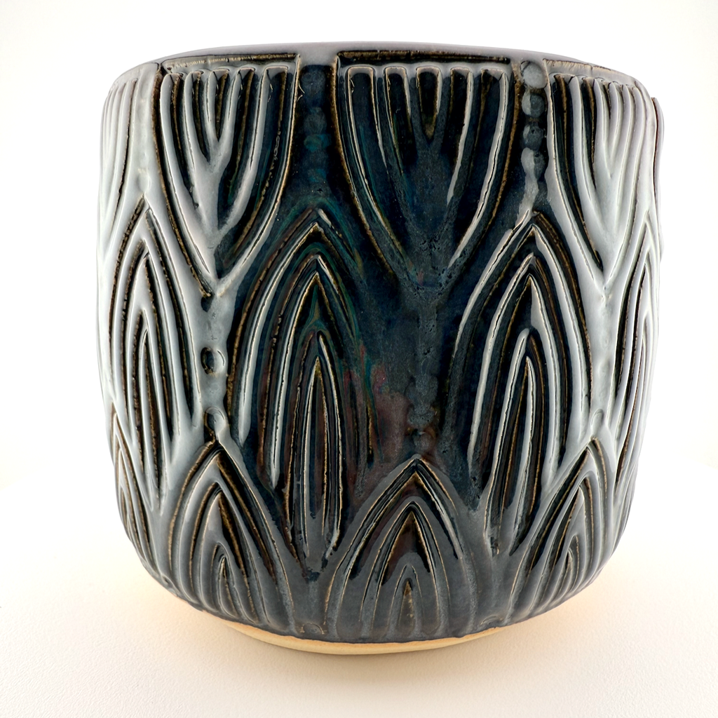 Midnight Blue Stamped Vase