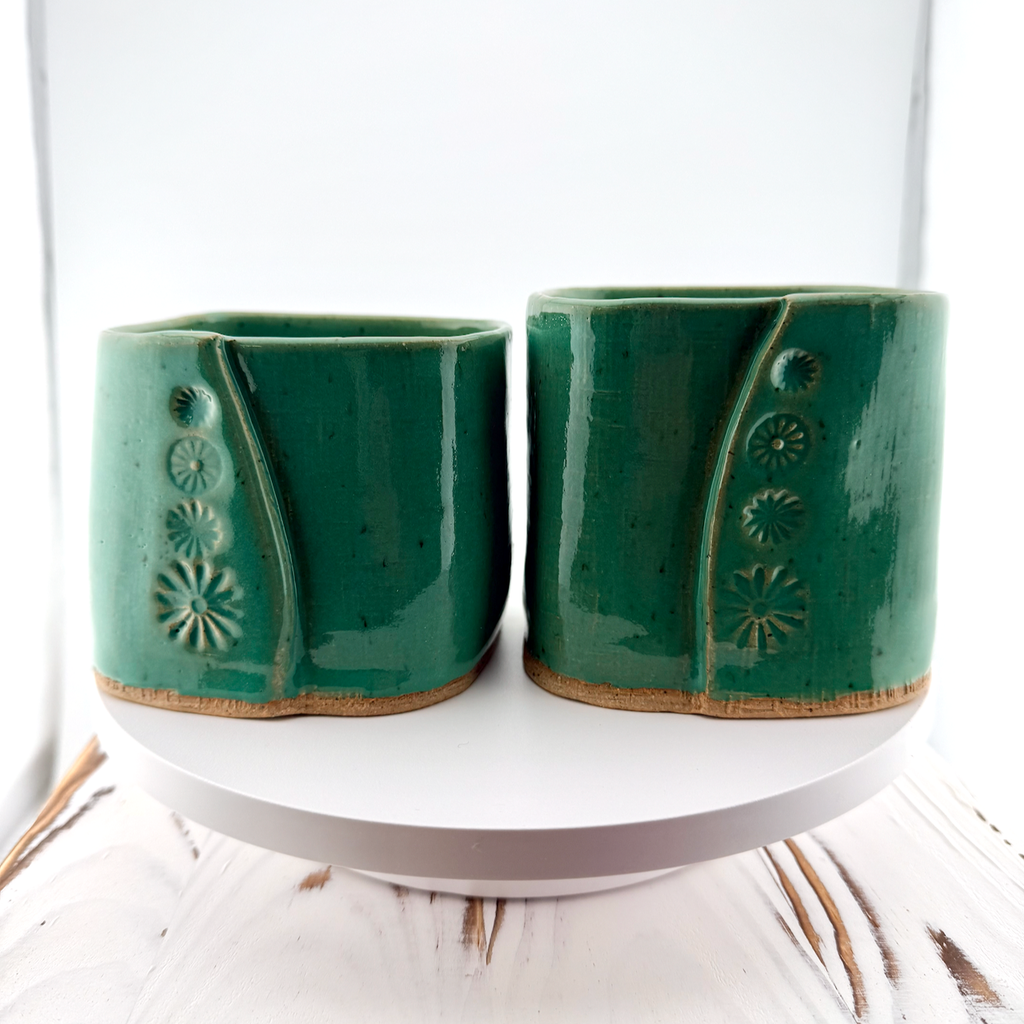Square Green Daisy Cups - 2 piece set