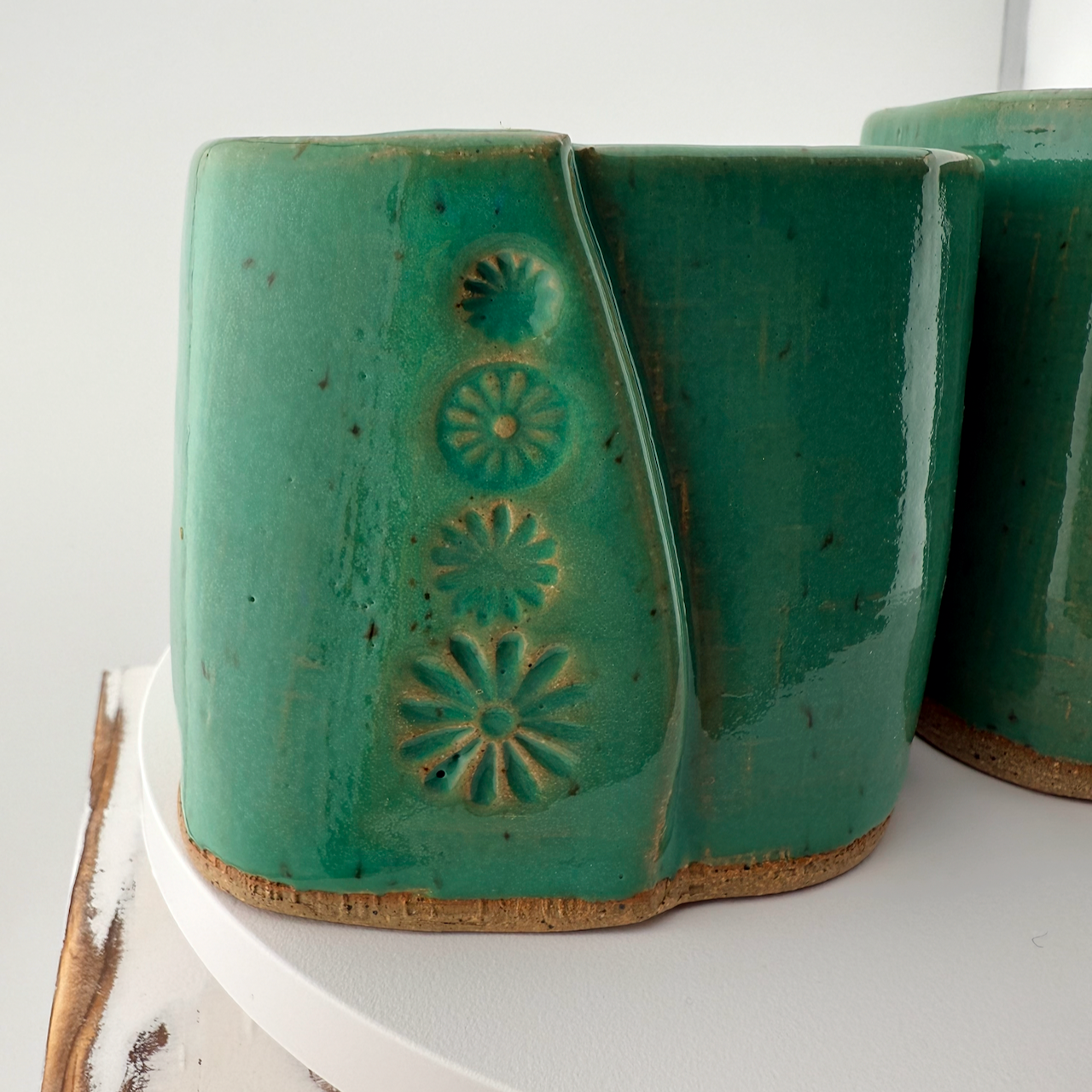 Square Green Daisy Cups - 2 piece set
