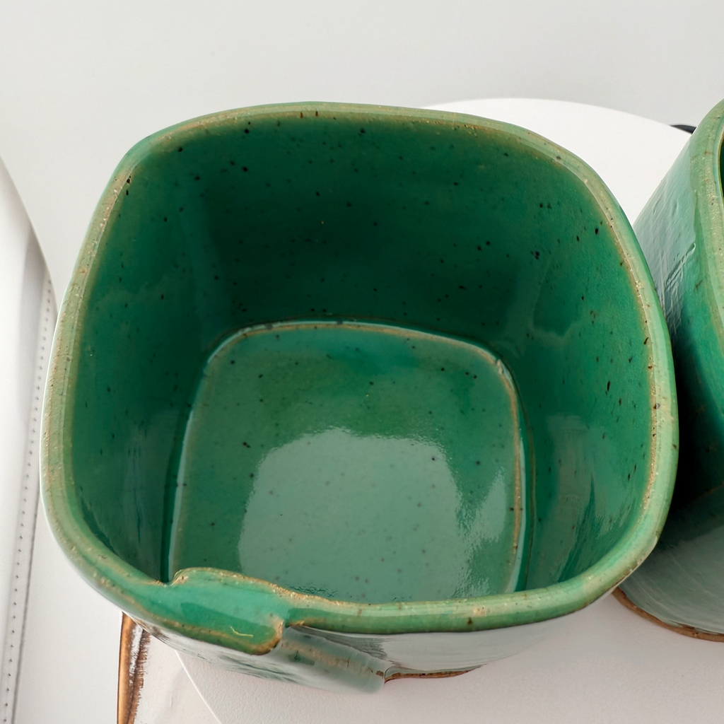 Square Green Daisy Cups - 2 piece set