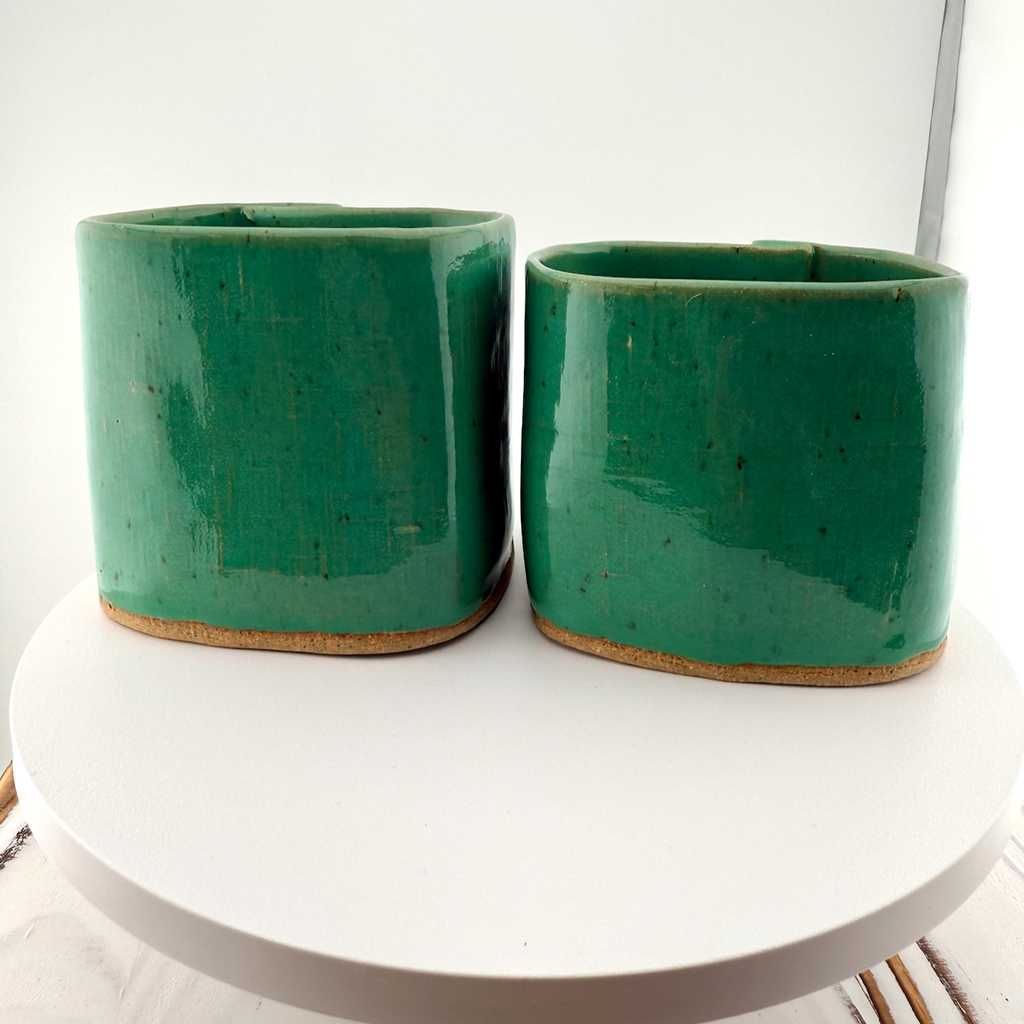 Square Green Daisy Cups - 2 piece set