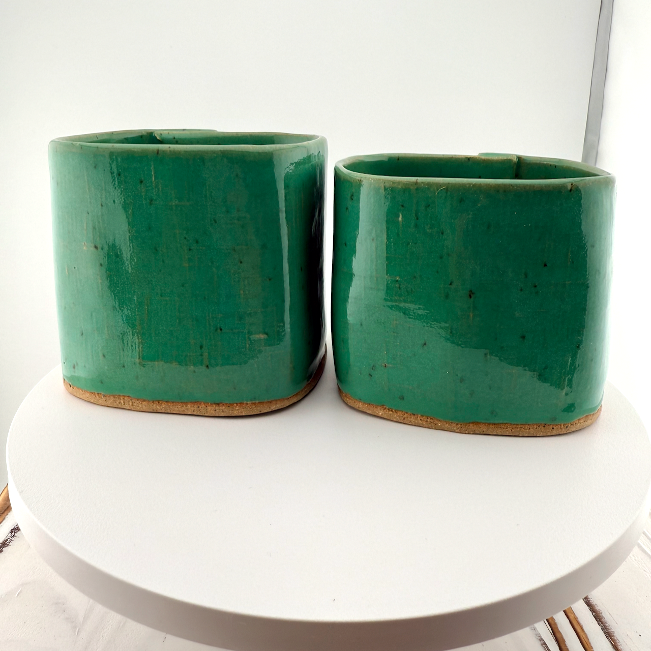Square Green Daisy Cups - 2 piece set