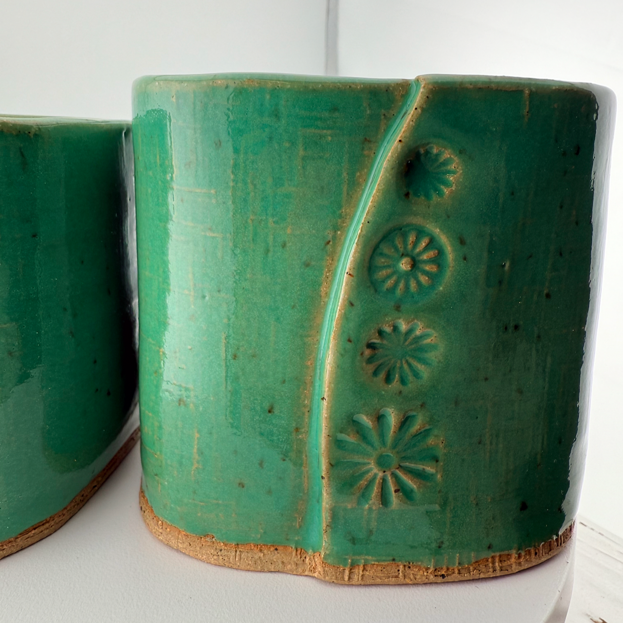 Square Green Daisy Cups - 2 piece set