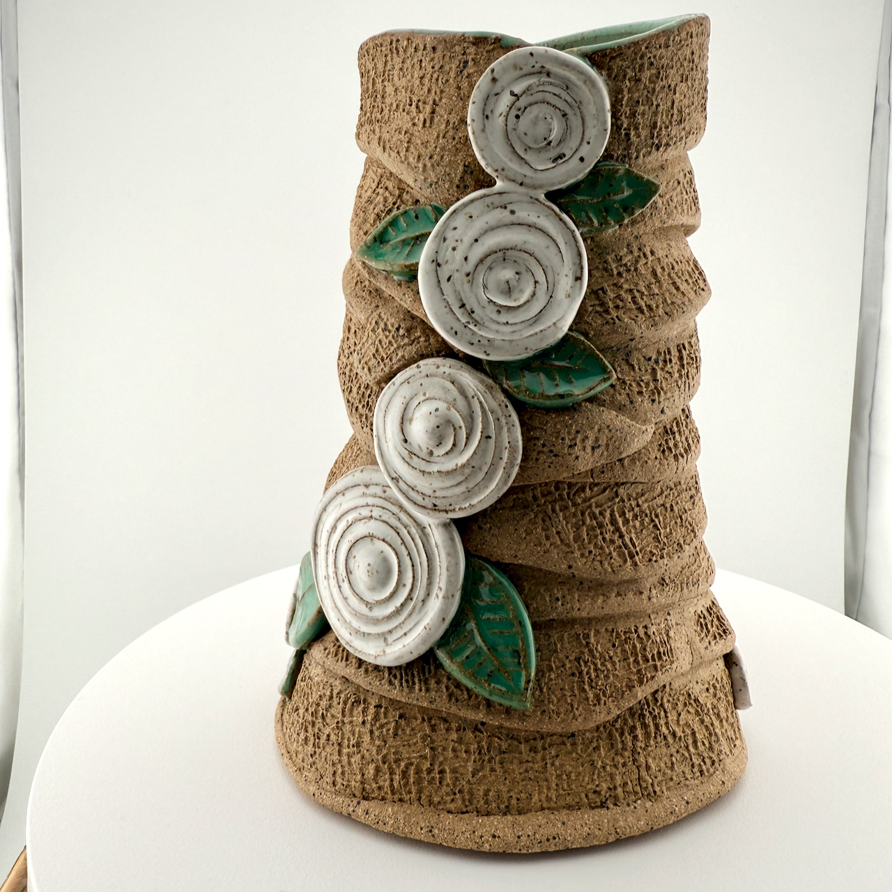 Burlap White Rosette Bud Vase