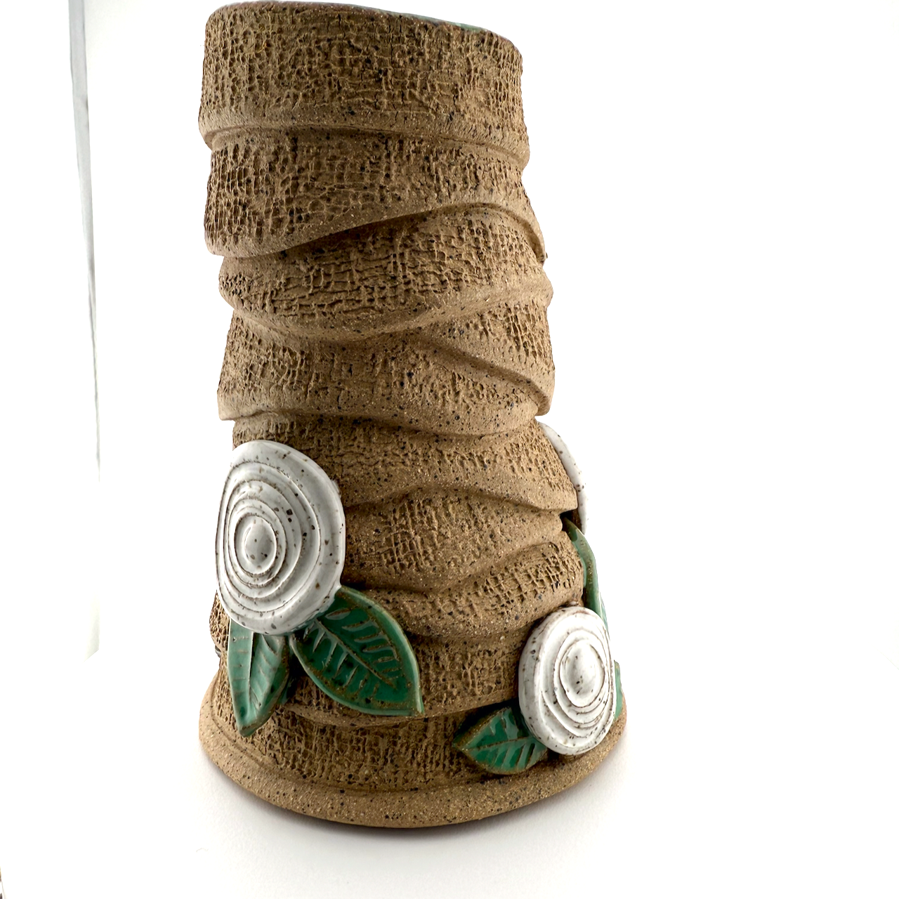Burlap White Rosette Bud Vase