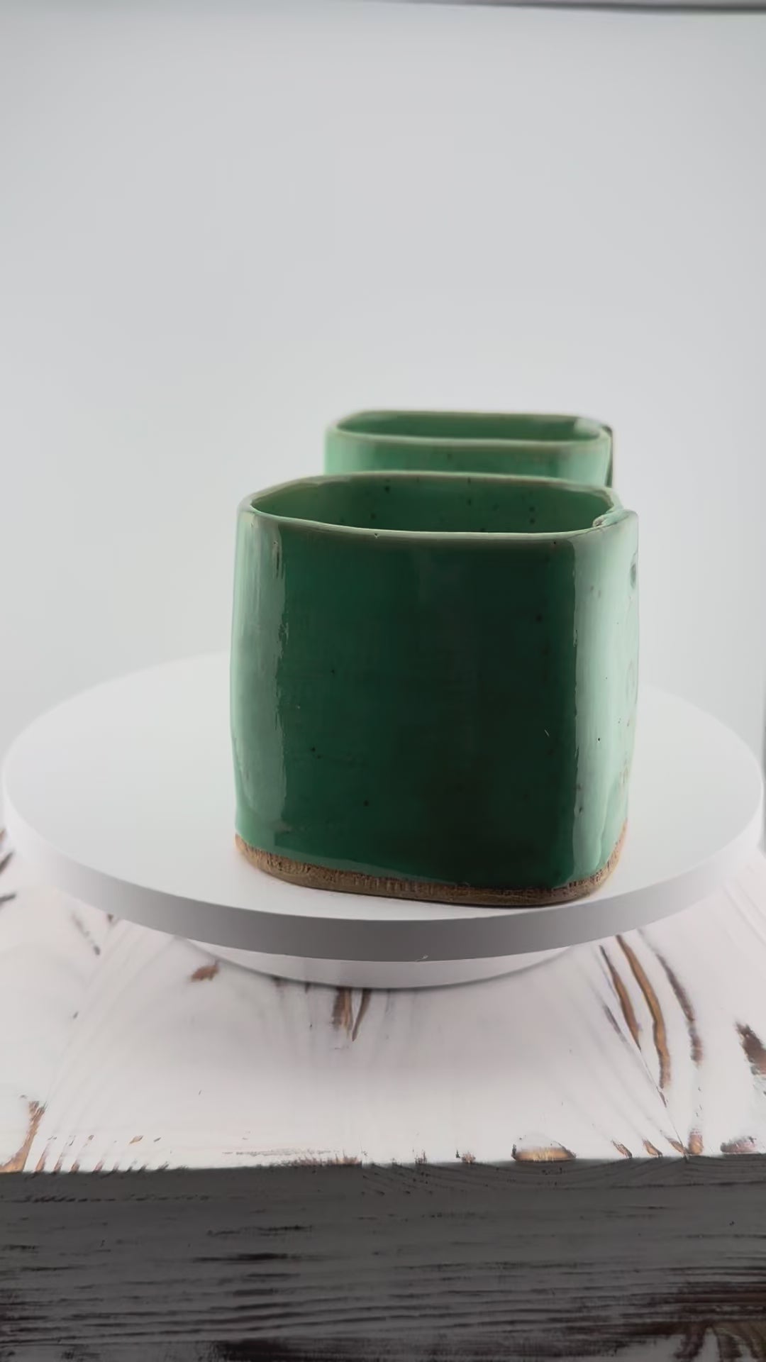 Square Green Daisy Cups - 2 piece set